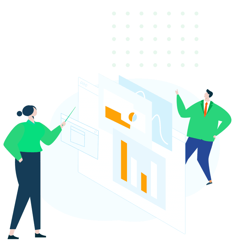 Illustration of a manager using smart scheduling tools to organize a team roster efficiently.