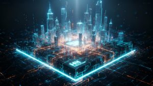 H&H Group Case Study: Navigating GDPR & PIPL with a Dual Data Center HR Strategy 3 H&H Group Global HR Digital Transformation powered by GaiaWorks - Futuristic digital city concept symbolizing Dual Data Center architecture and data compliance